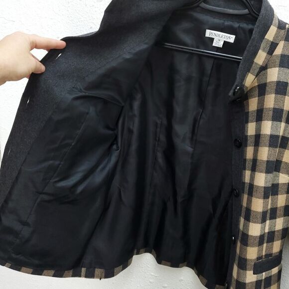 PENDLETON 100% Virgin Wool Checkered Check Mock Neck Button Jacket Blazer - Picture 10 of 12